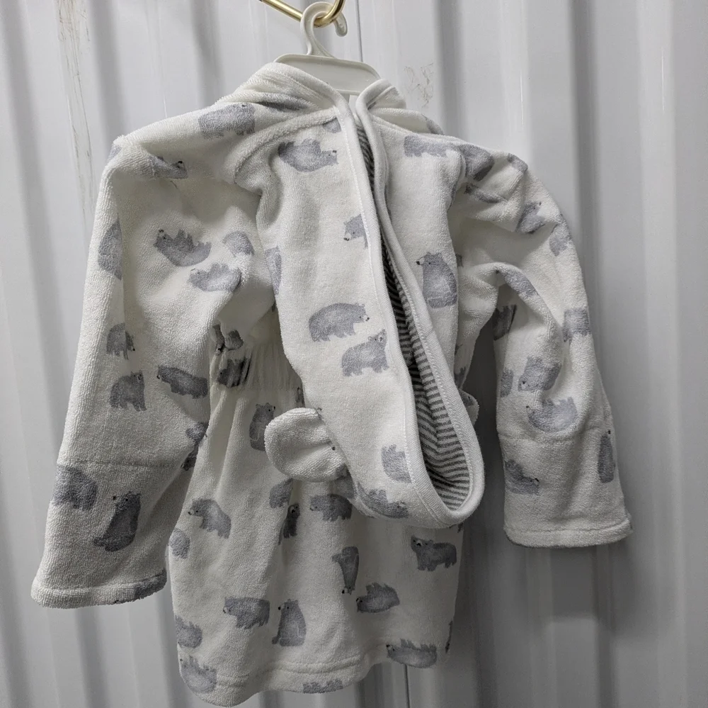 Carter's White and Gray Baby Robe with Animal Design
